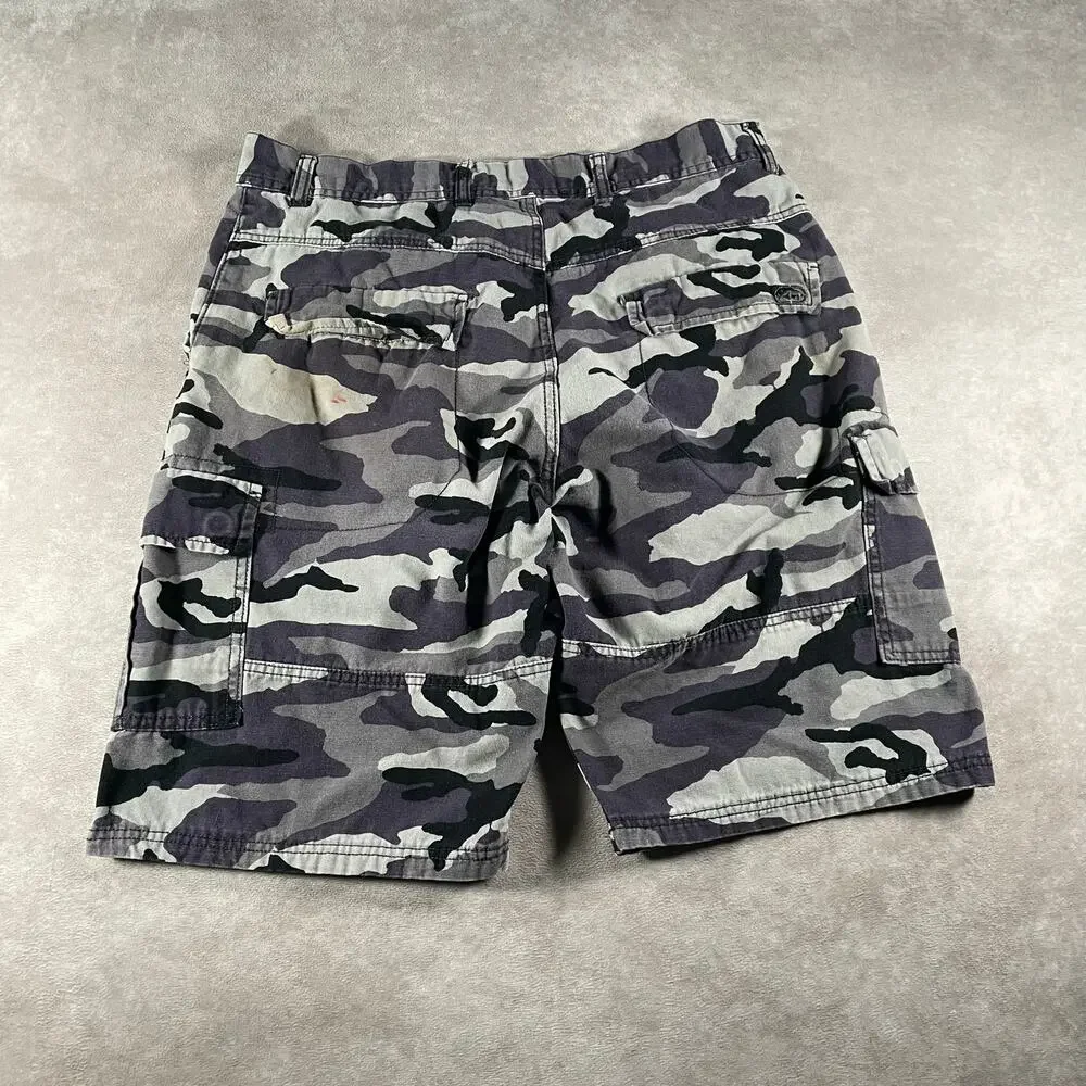 Y2K Ecko Unltd Purple Grey Military Camo Cargo Shorts 33 Paint Stained VTG